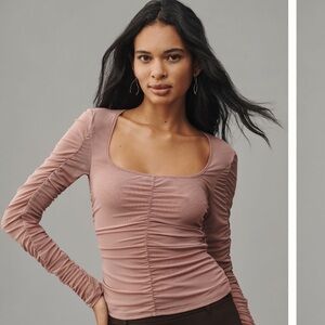 NWOT By Anthropologie long sleeved ruched top in mauve